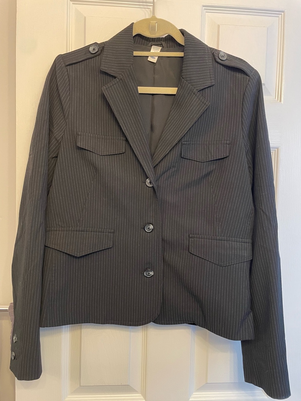Women's Pinstripe Button-Front Blazer Jacket - black